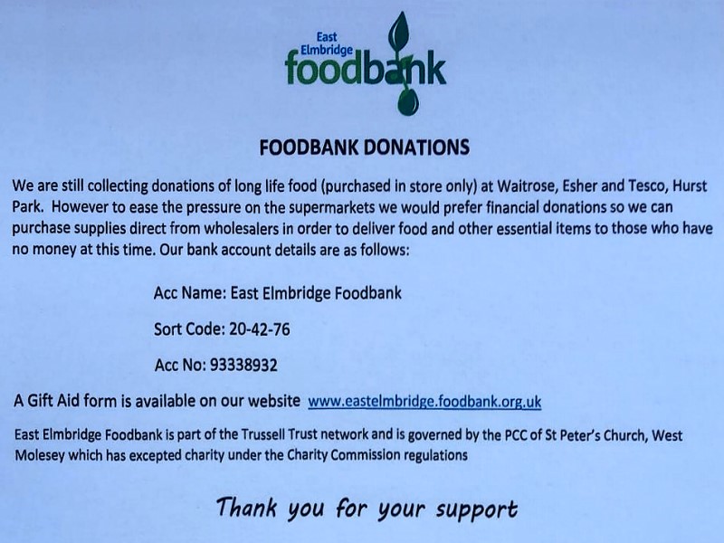 East Elmbridge Food Bank donation request