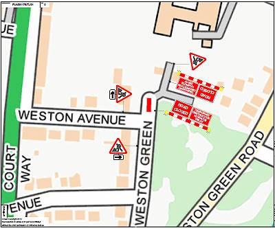 Weston Green roadworks map